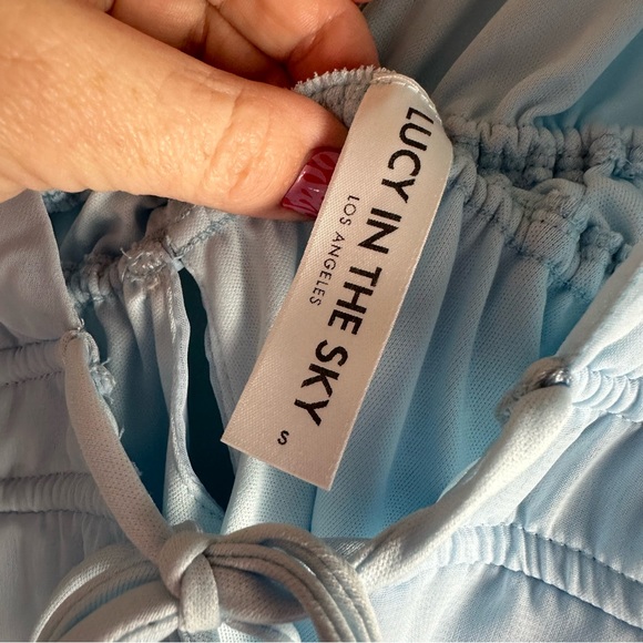 Lucy In The Sky Baby Blue Svana Plung Neck A-Line Tie Chest Flowy Mini Dress S - Picture 12 of 16